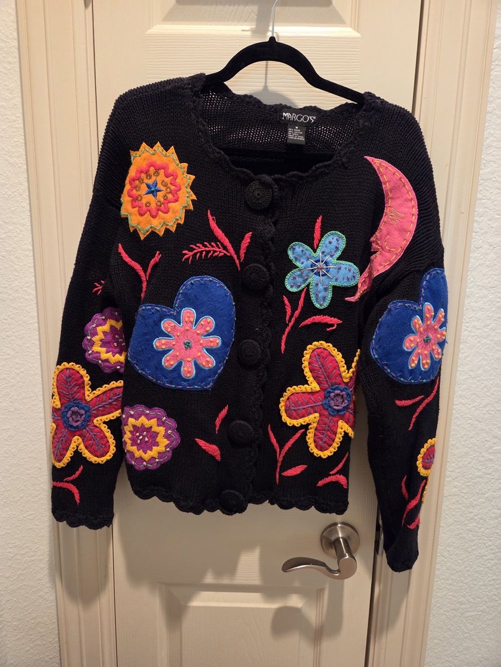 Black Embroidered Floral Button-Up Cardigan Sweater